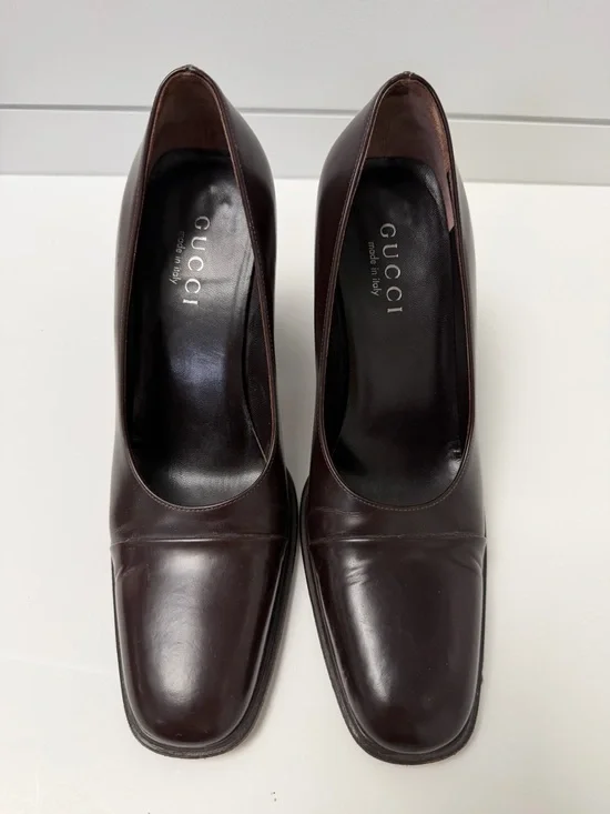 Gucci Women's Dark Brown Leather Square-Toe Pumps - Picture 5 of 5